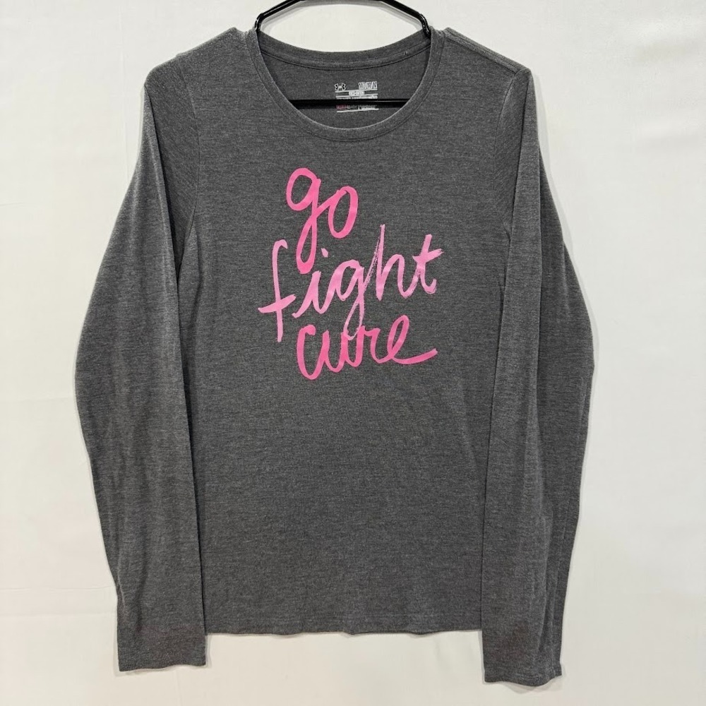 Under Armour HeatGear‎ Long Sleeve Shirt Women's M Gray Pink Go Fight Cure